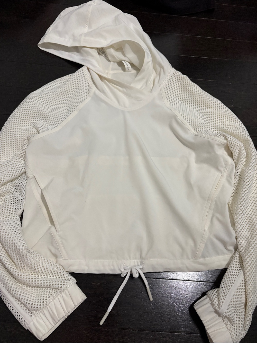 Lululemon Women's White Hooded Mesh Sleeve Pullover Top